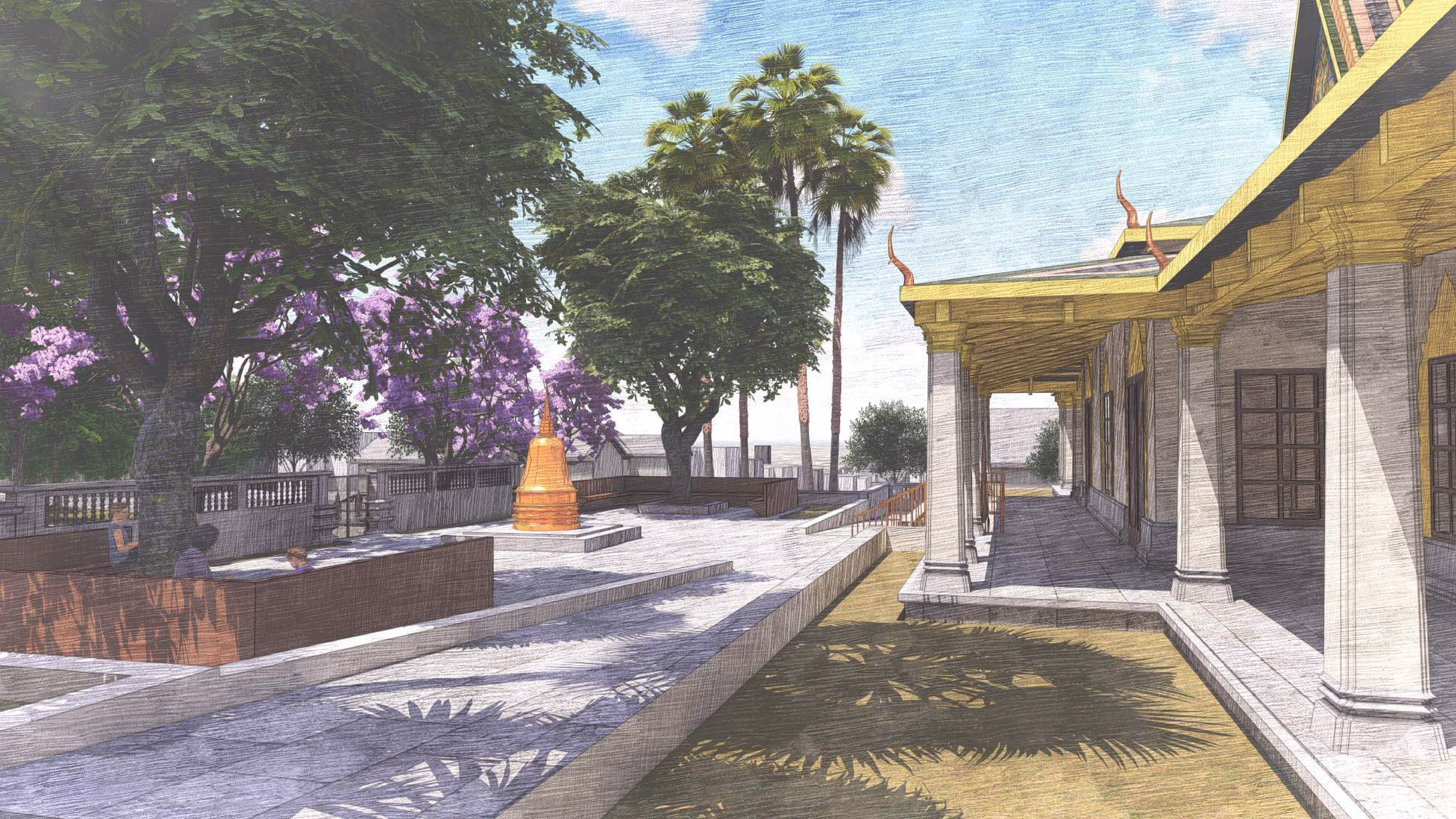 Wat Kampuchea Krom Buddhist Temple site plan showing comprehensive design for Buddhist worship, meditation, and community cultural activities