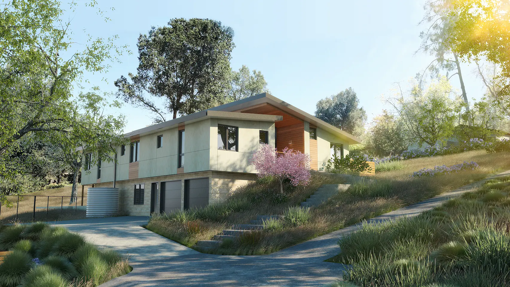 Happy Valley Net Zero Homes sustainable residential design showing modern eco-friendly housing with integrated renewable energy solutions