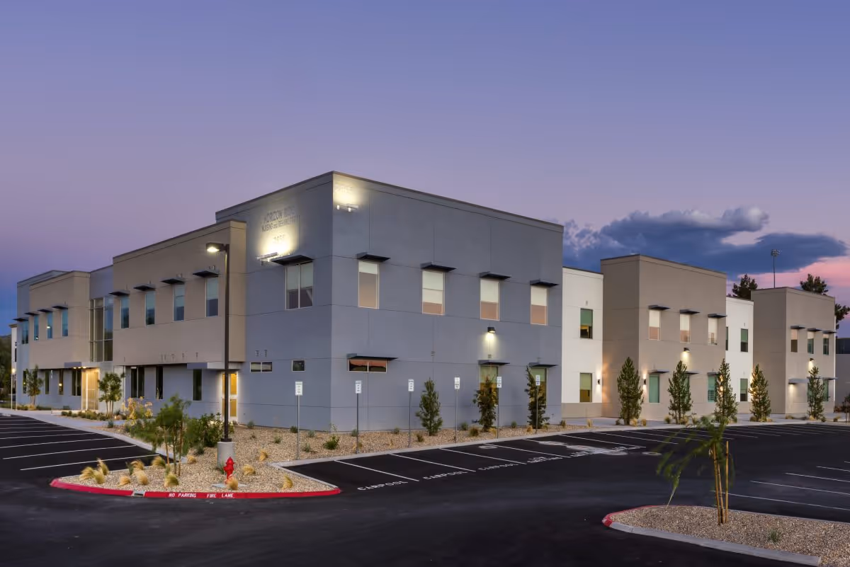 Horizon Ridge Rehabilitation Center completed exterior showing LEED Silver healthcare facility designed for patient recovery and well-being