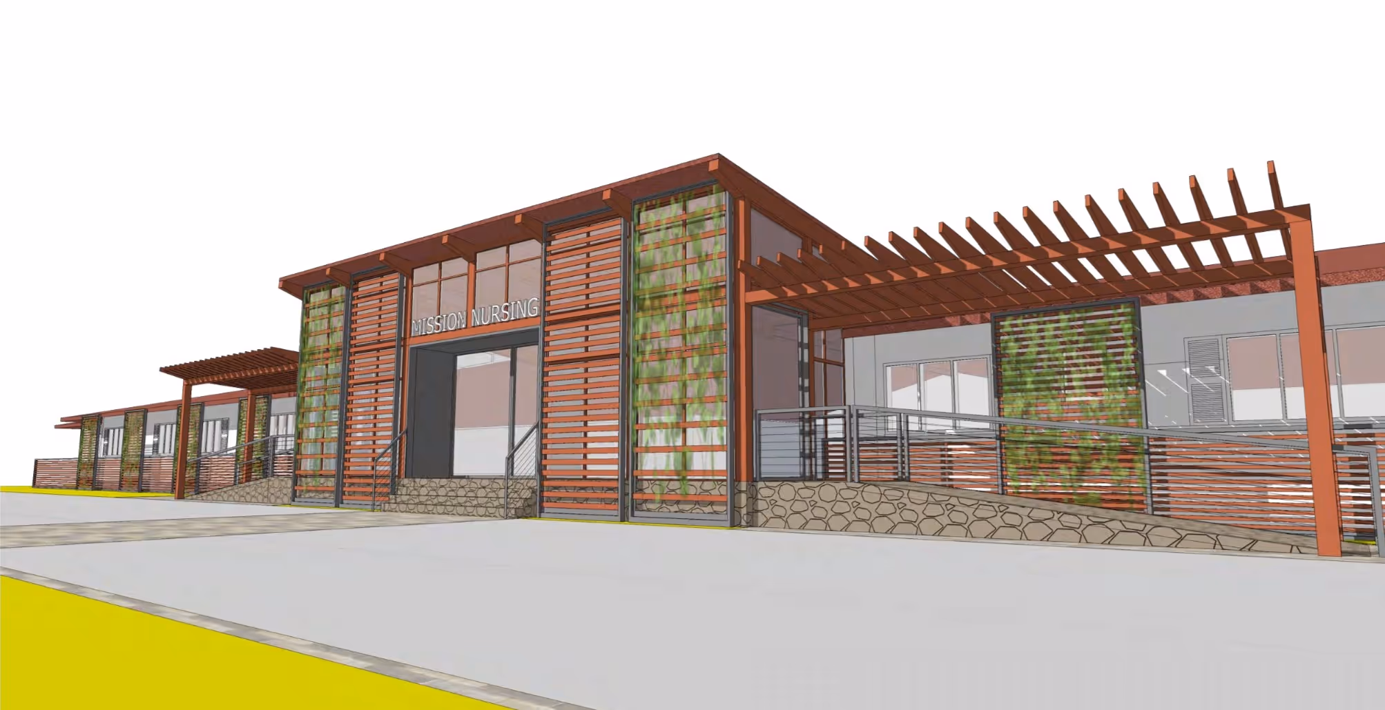 Mission Skilled Nursing Center architectural proposal showing 133-bed healthcare facility design with home-like environments in Santa Clara