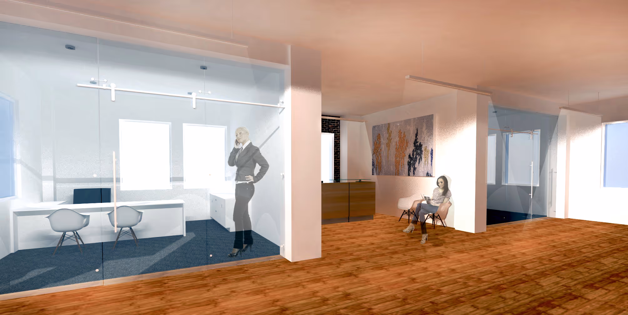 272 O'Farrell Street interior rendering showing modern office space design with flexible tenant-ready layout in San Francisco