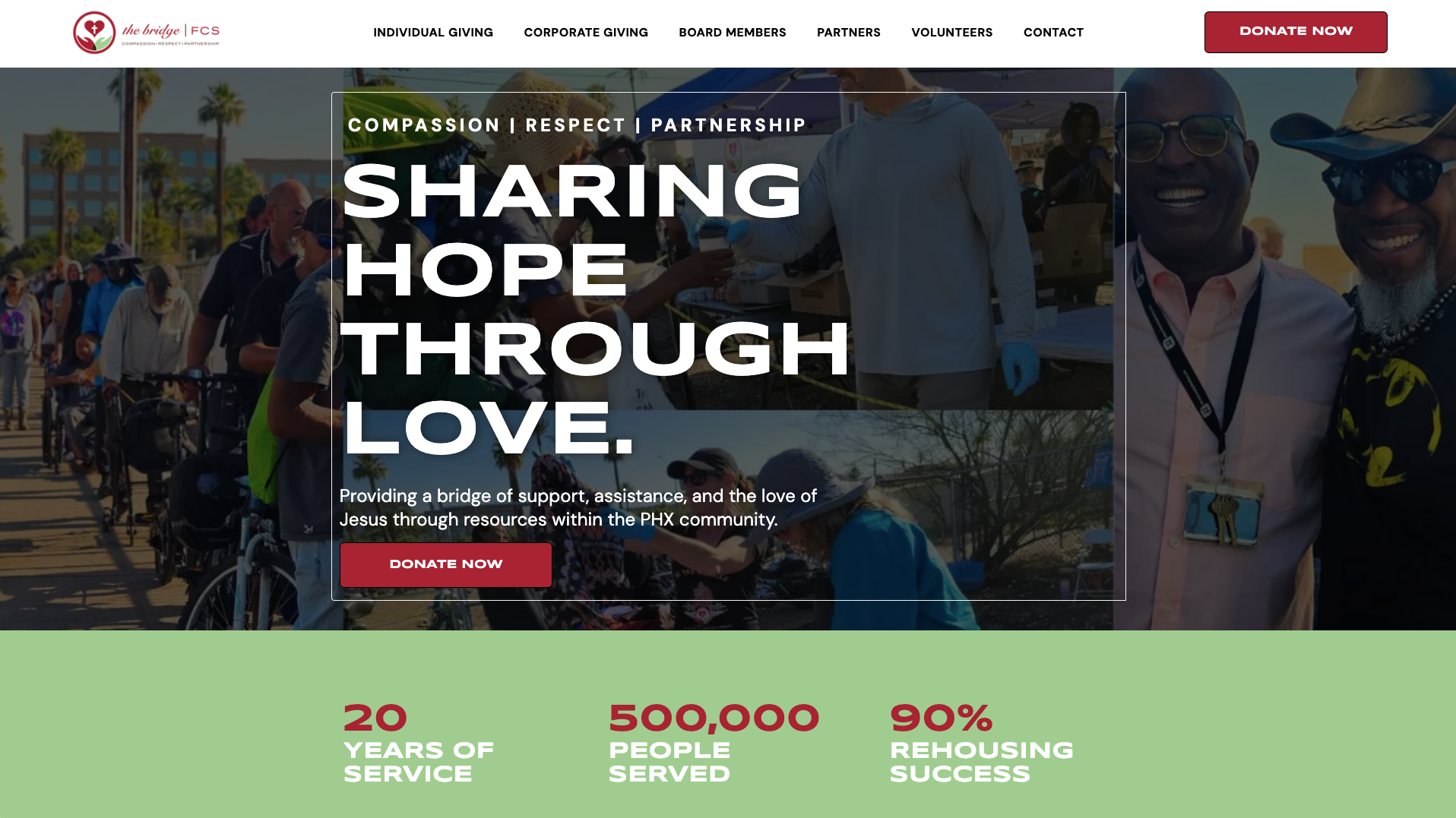 A website with a picture of a man and woman holding hands and the words "Sharing Hope Through Love" on the top.