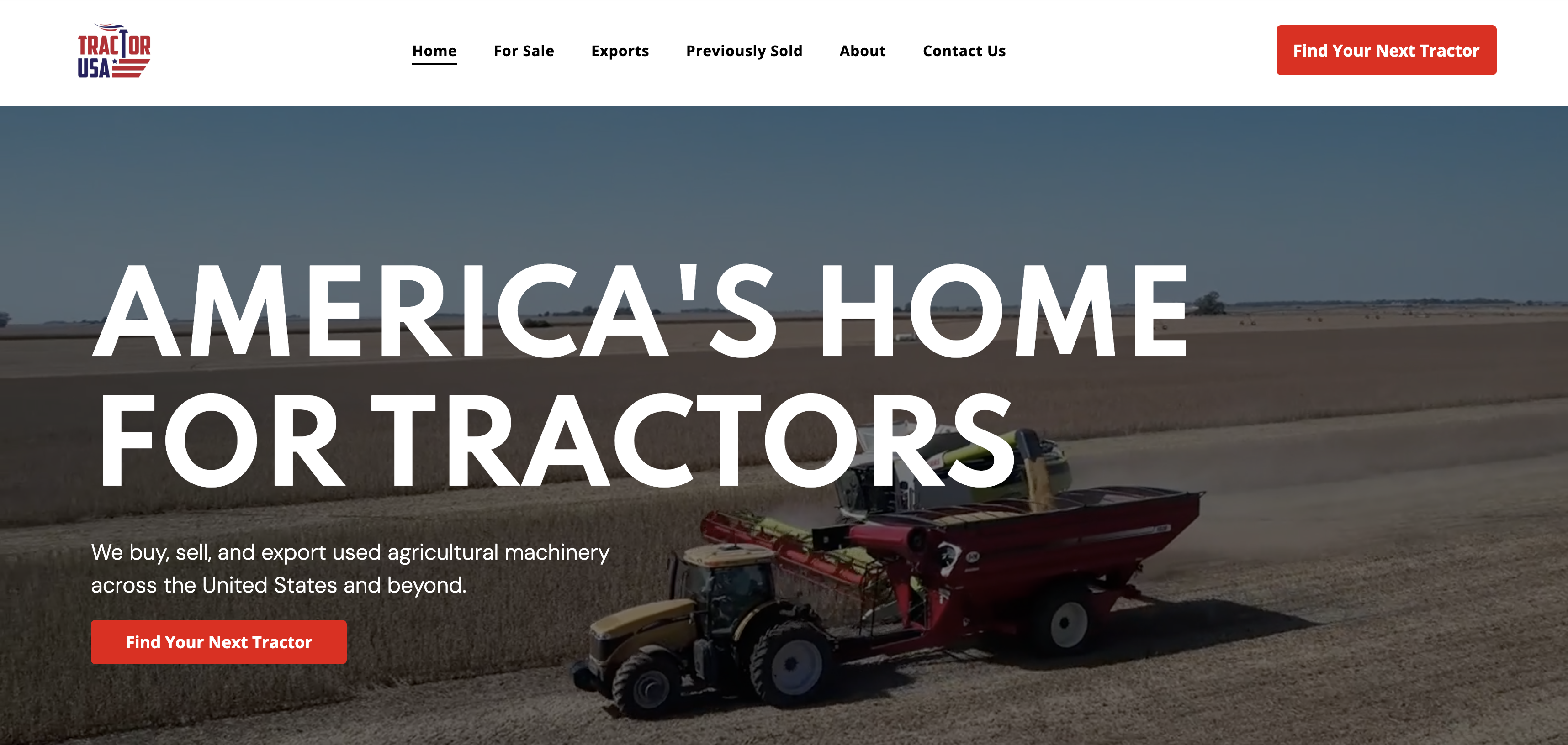 A red tractor with a white front is shown on a website.
