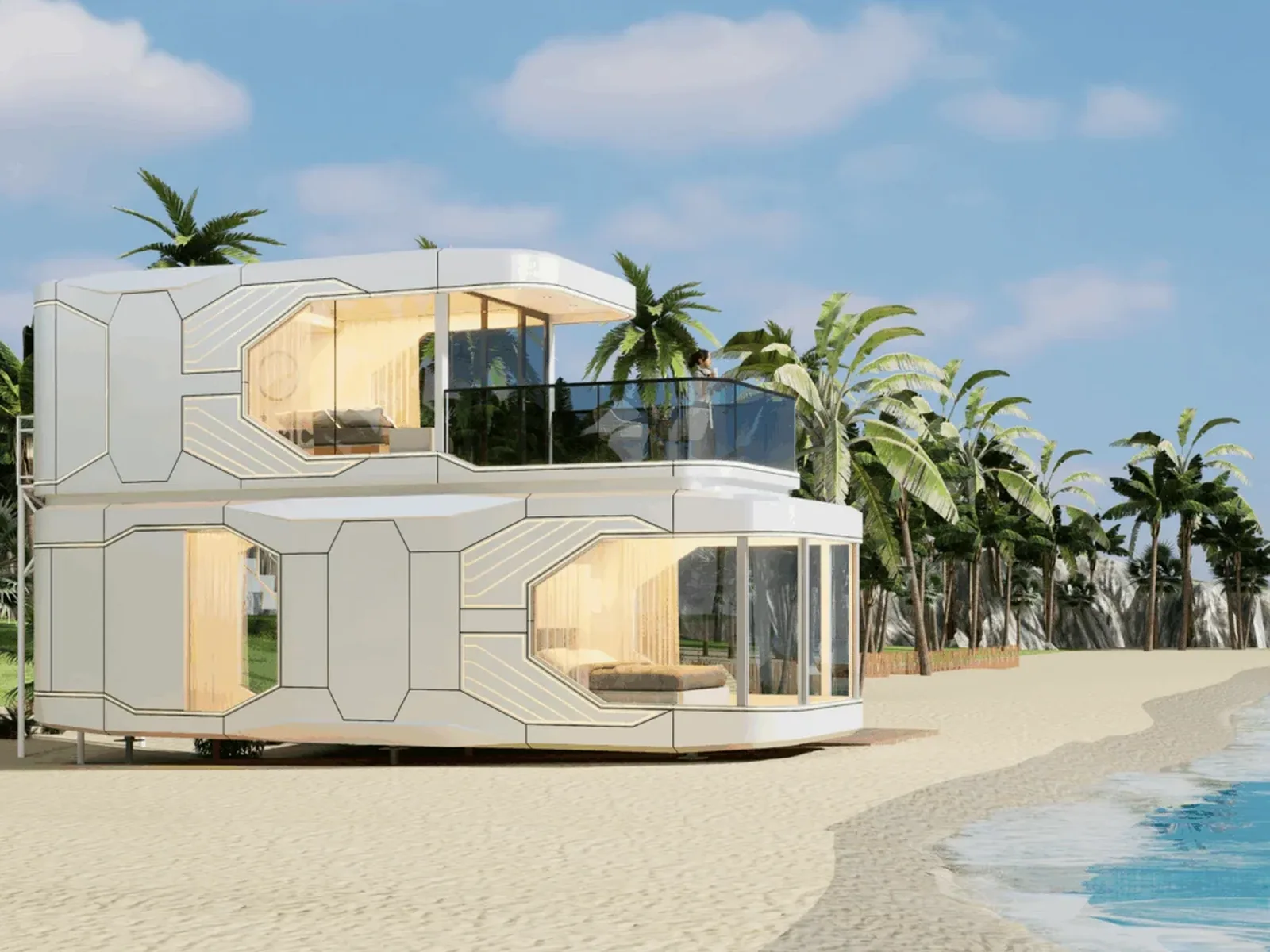 The Wimberley 800 on a beach among palms
