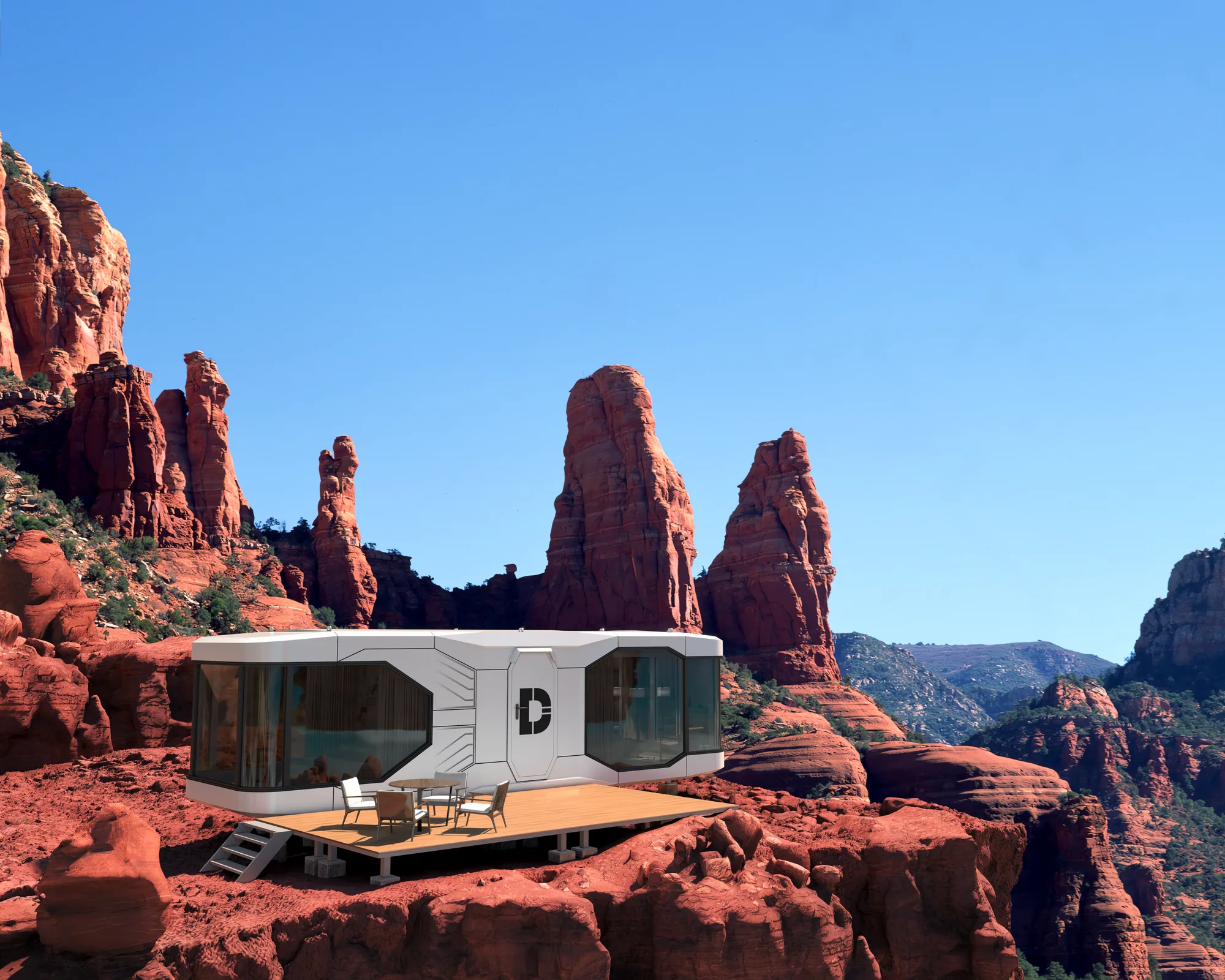 The Lockhart 420 on a deck platform among red rock spires