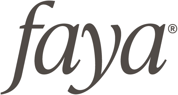 Faya logo in elegant gray cursive typography with registered trademark symbol