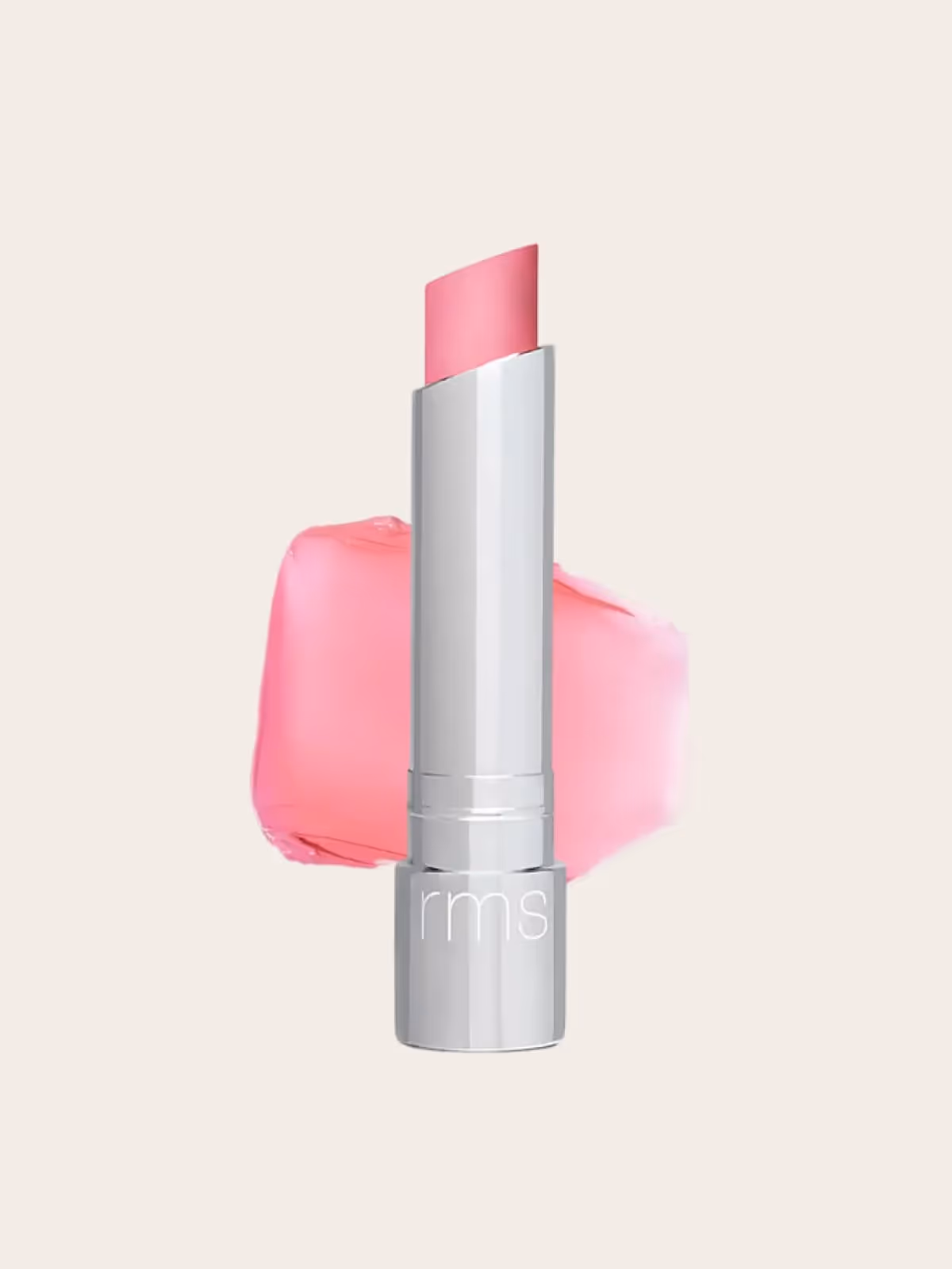 RMS Beauty pink lipstick in silver tube with soft color swatch