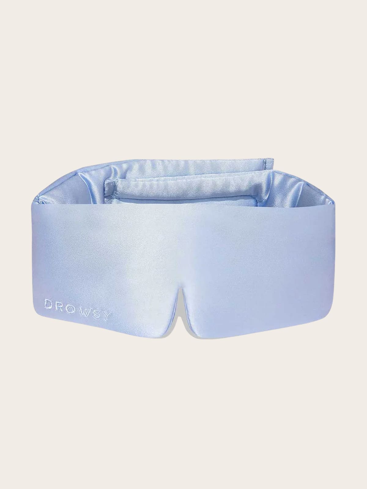 Blue satin Drowsy sleep mask with padded design for comfortable rest