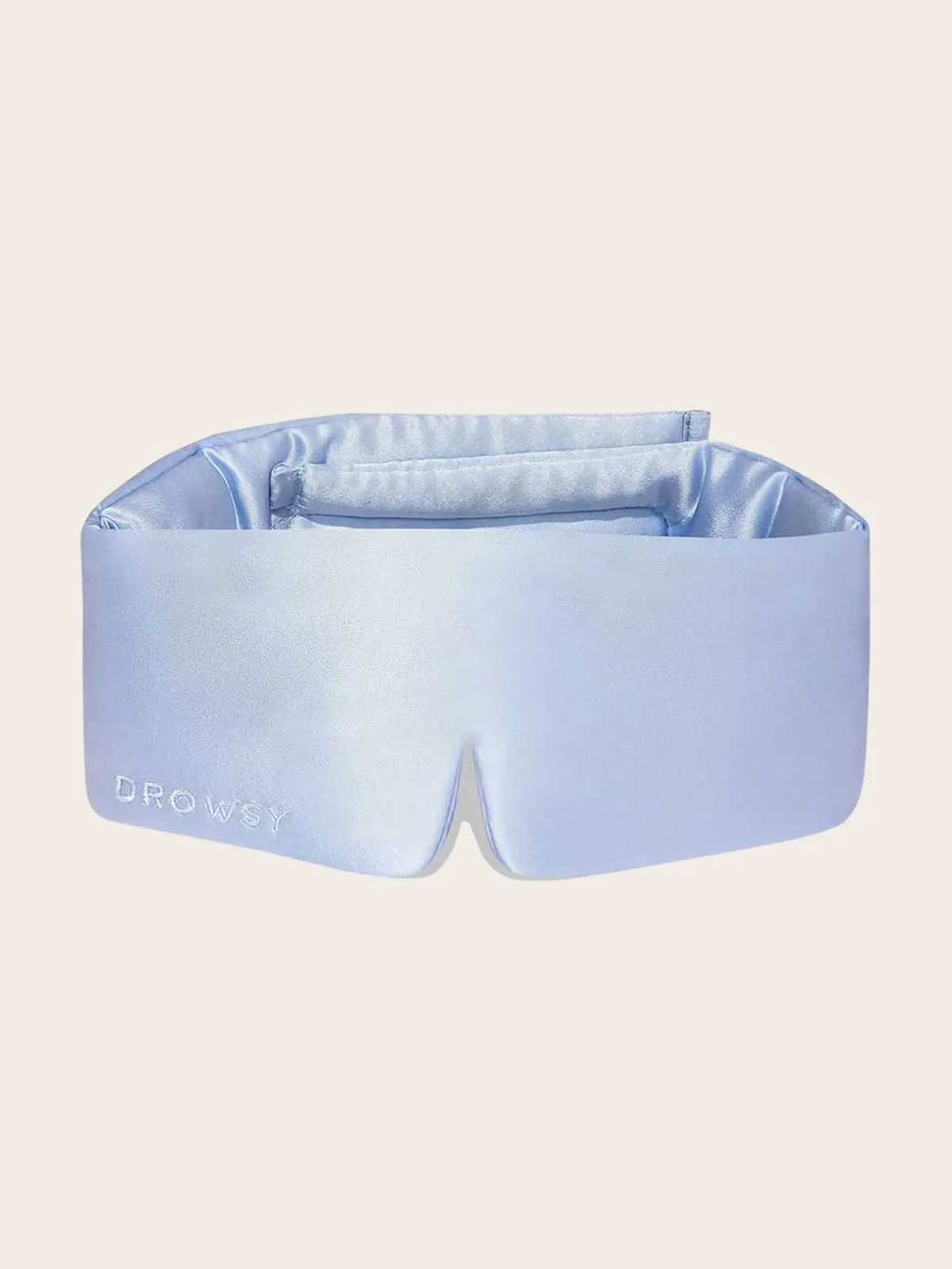 Blue satin Drowsy sleep mask with padded design for comfortable rest