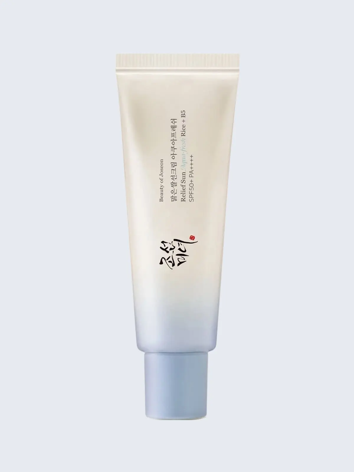 Beauty of Joseon Korean facial sunscreen tube with minimalist white and blue design