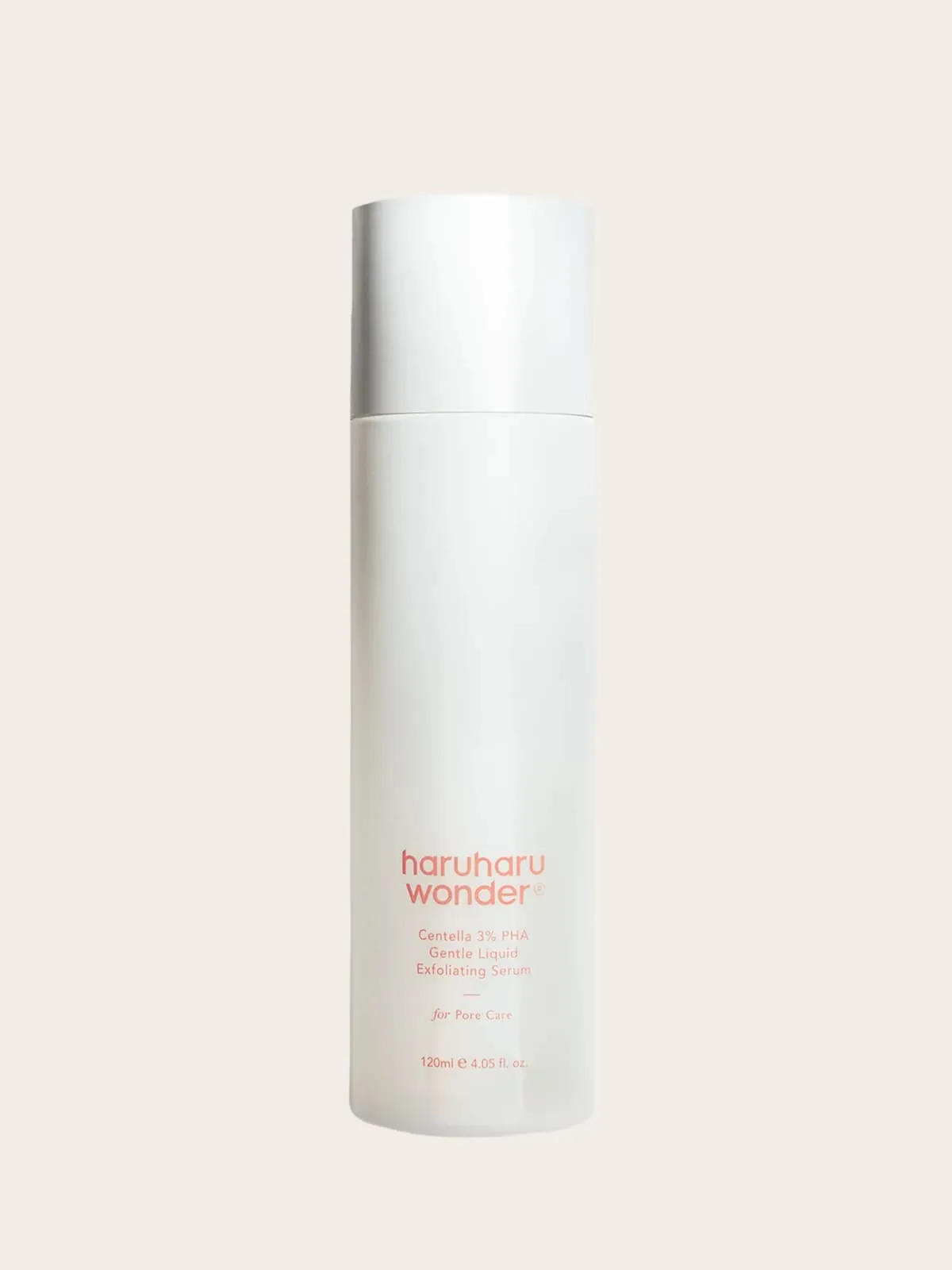 White cylindrical bottle of Haruharu Wonder Centella PHA exfoliating serum for pore care