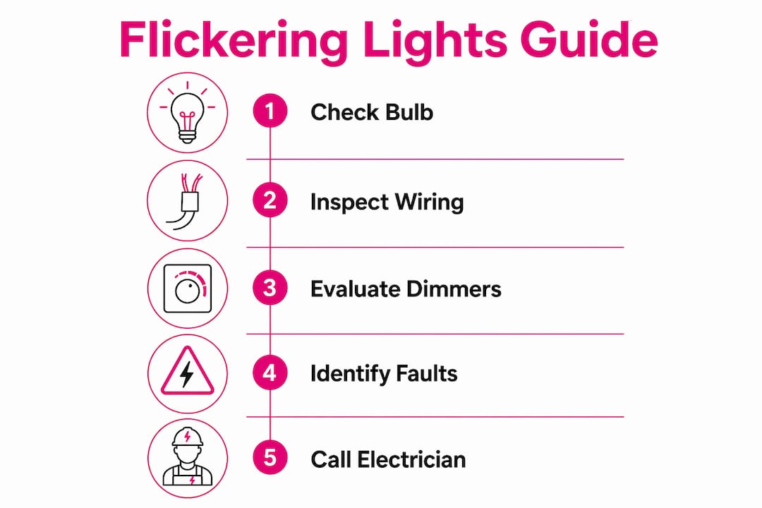 Infographic with steps to diagnose flickering lights