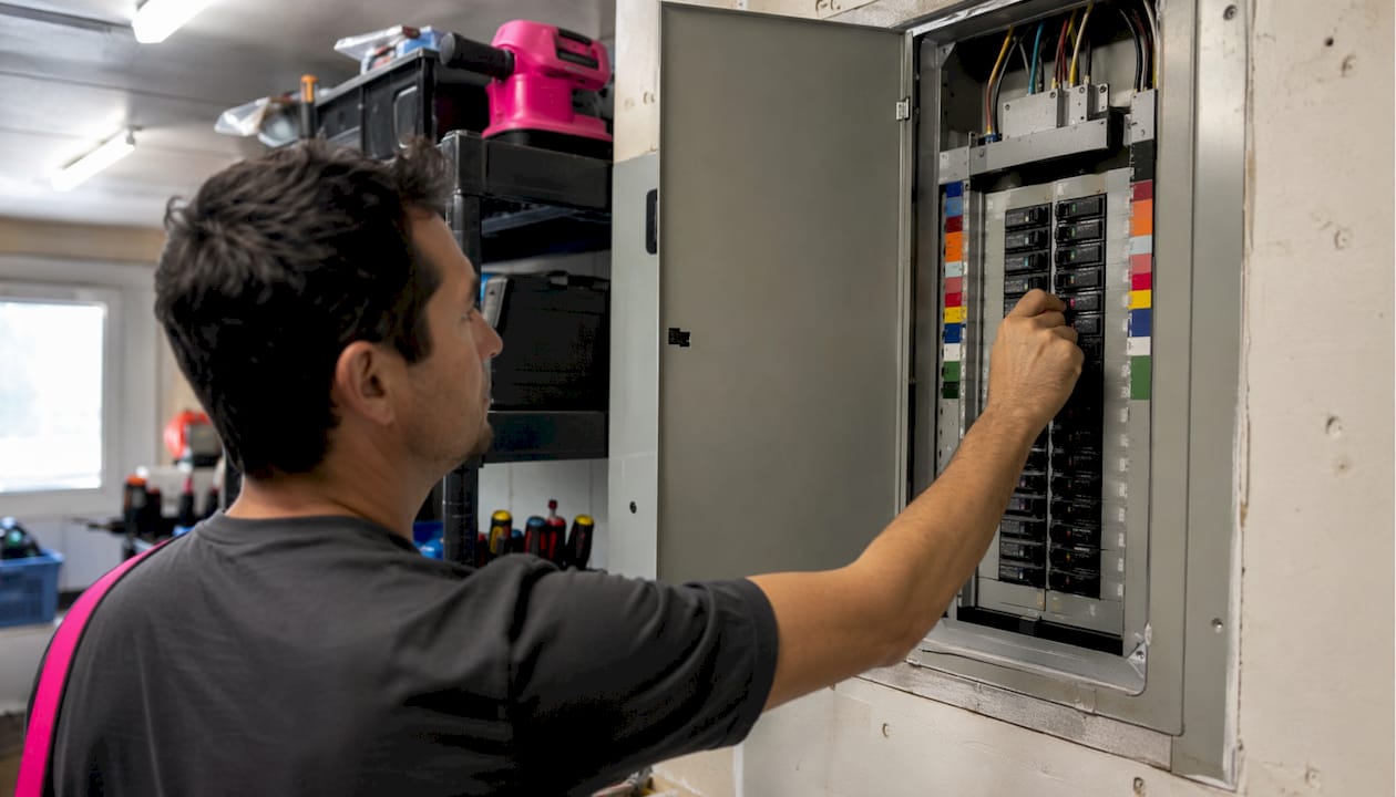 Hands resetting tripped circuit breaker