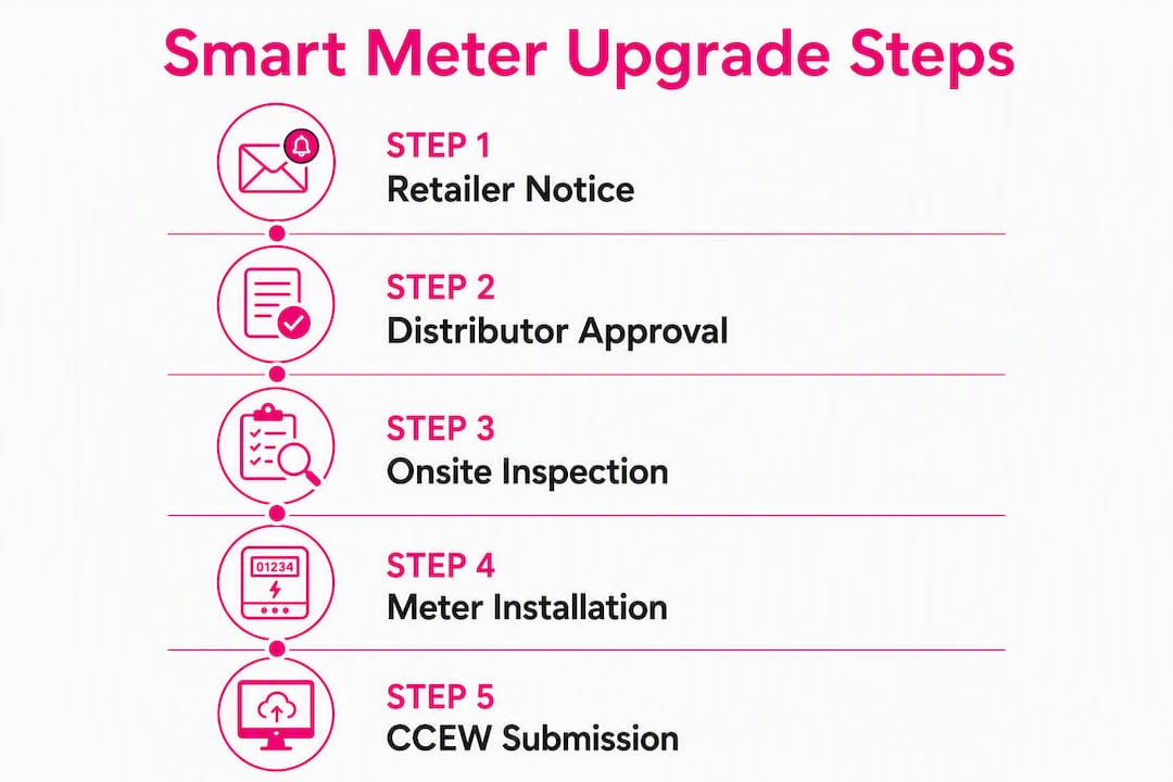 Infographic showing 5 steps of smart meter upgrade process