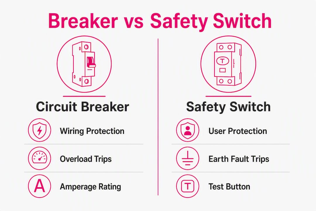 Infographic comparing circuit breakers and safety switches