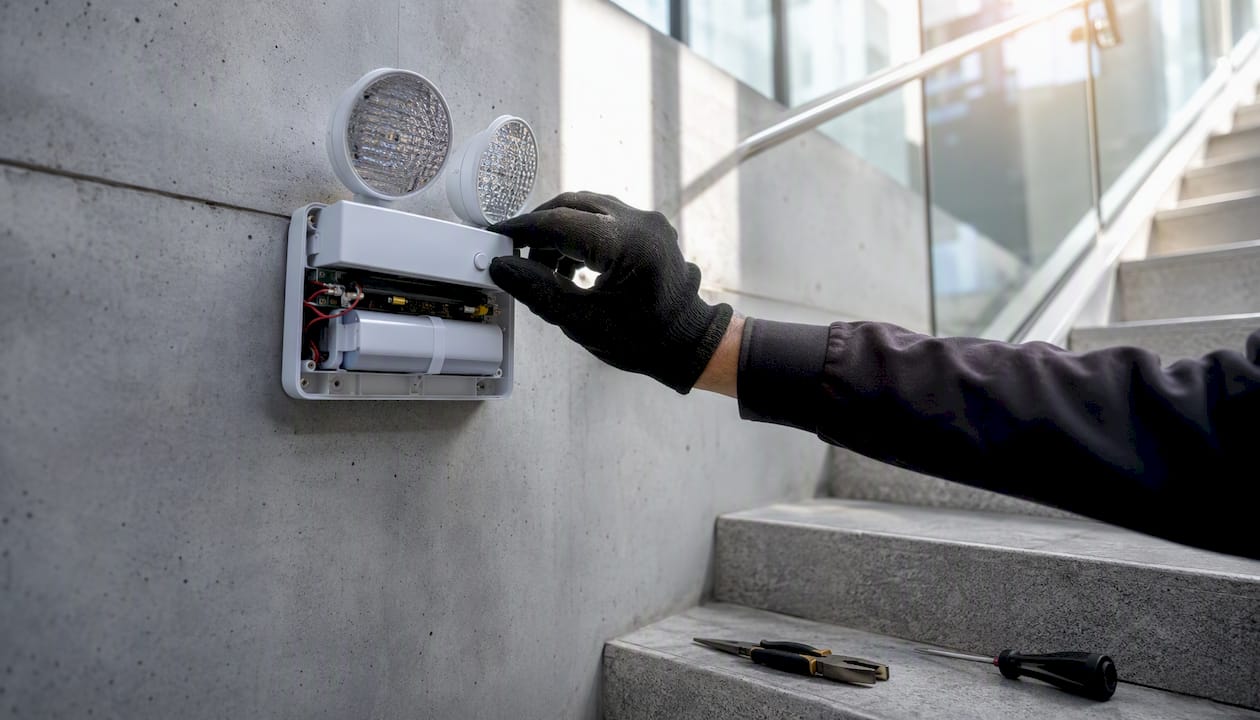 Hand testing self-contained emergency light