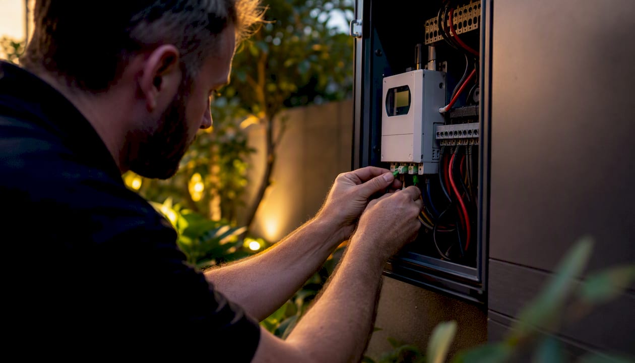 Electrician configuring smart electrical meter