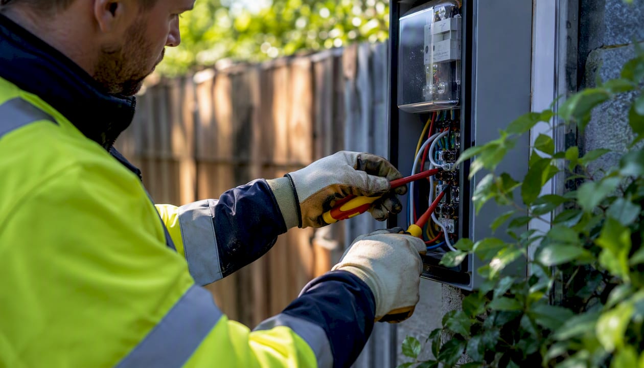 Electrician wiring commercial electrical meter