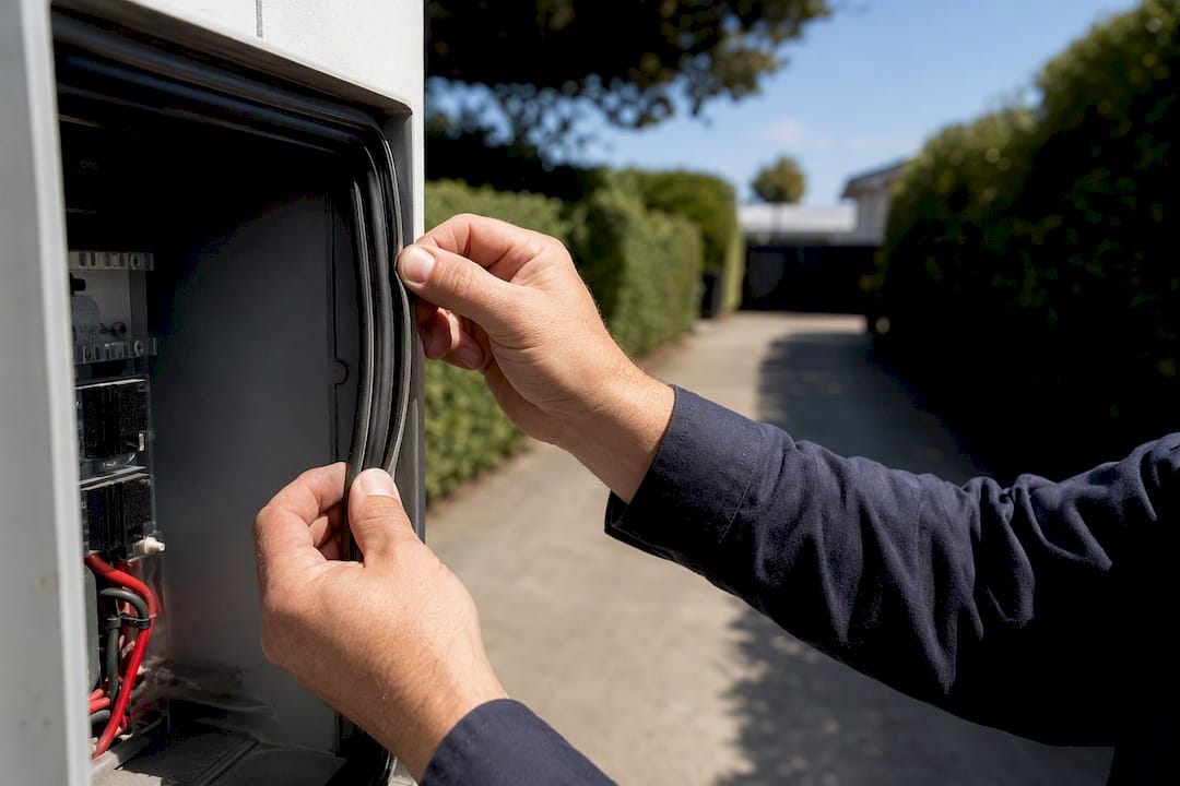 Electrician checking meter box door seal