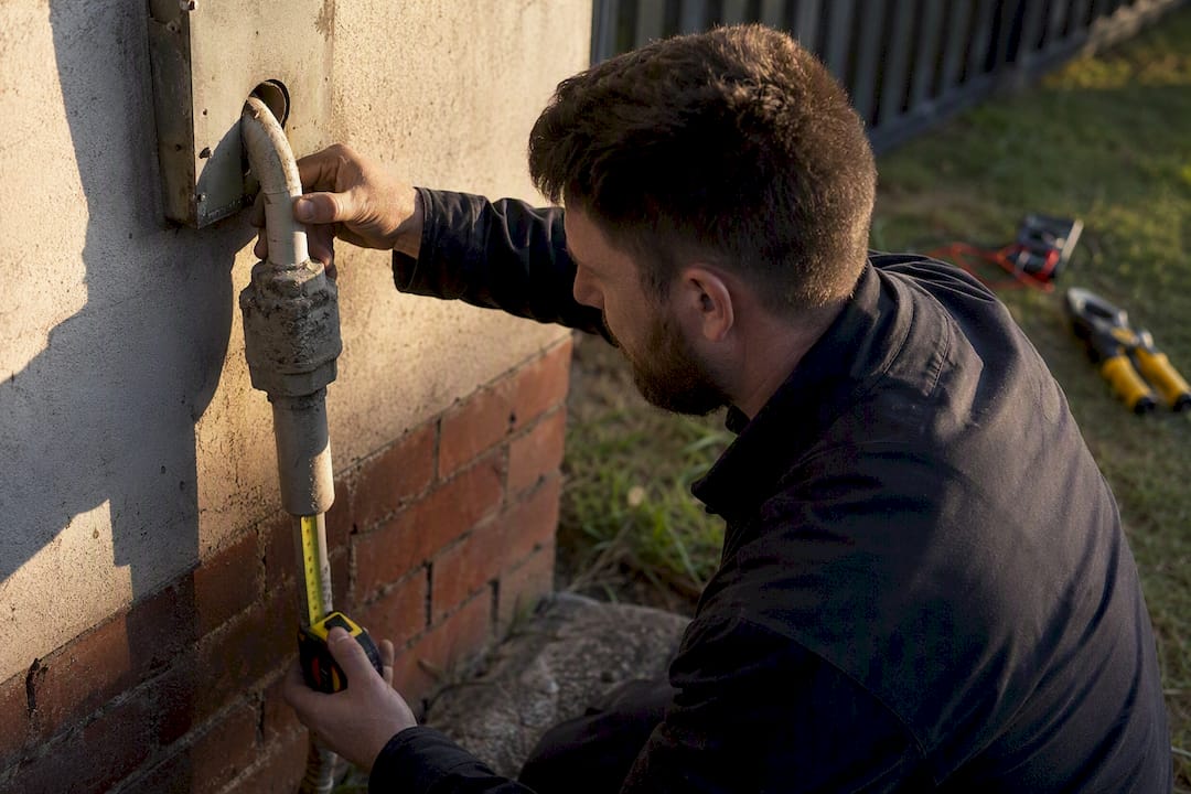 Electrician inspecting old meter conduit