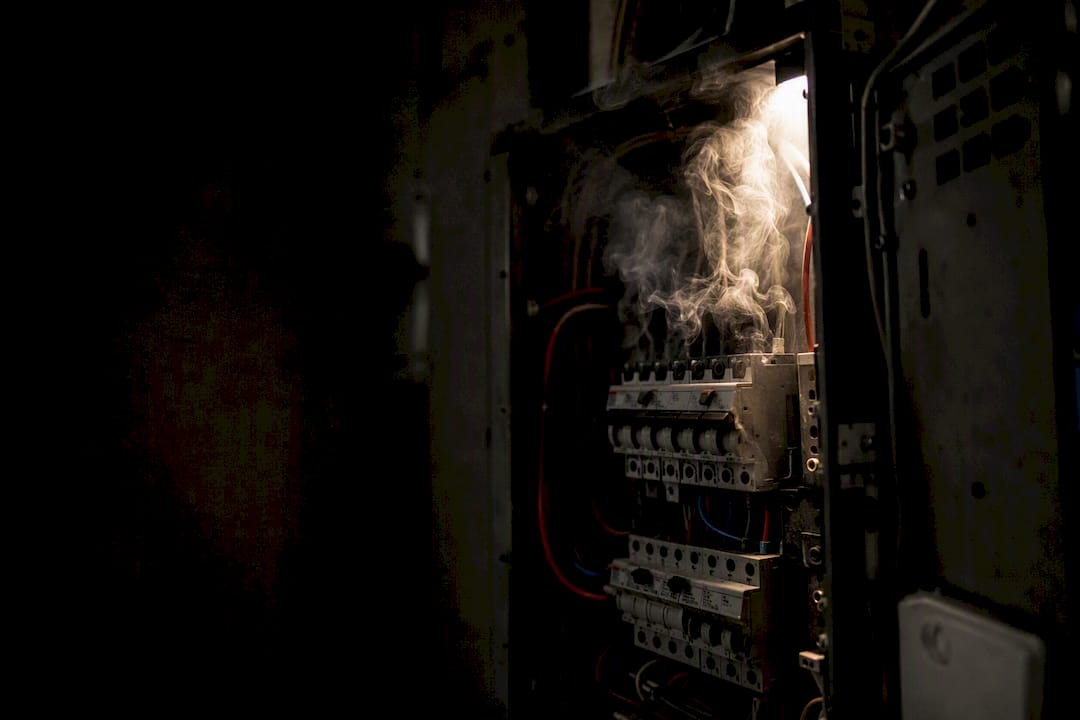 Smoke near home electrical switchboard at night