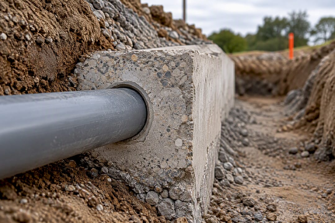 Electrical conduit protected by concrete encasement