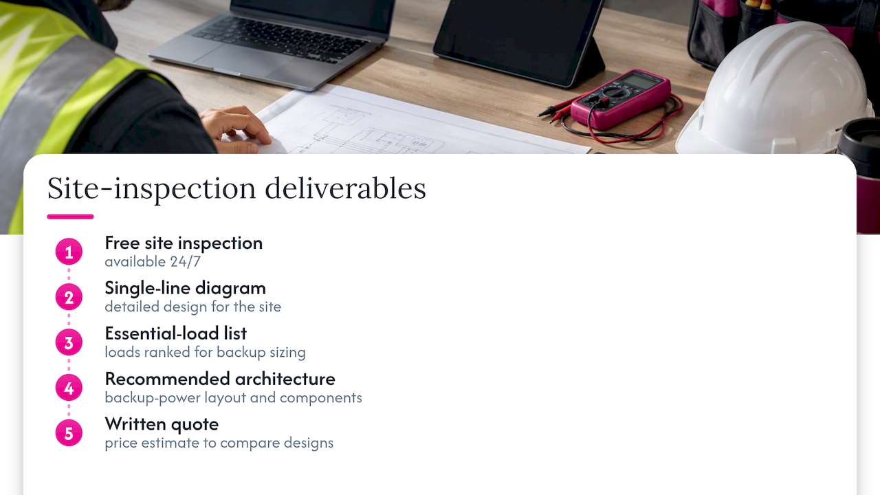 Backup power inspection deliverables
