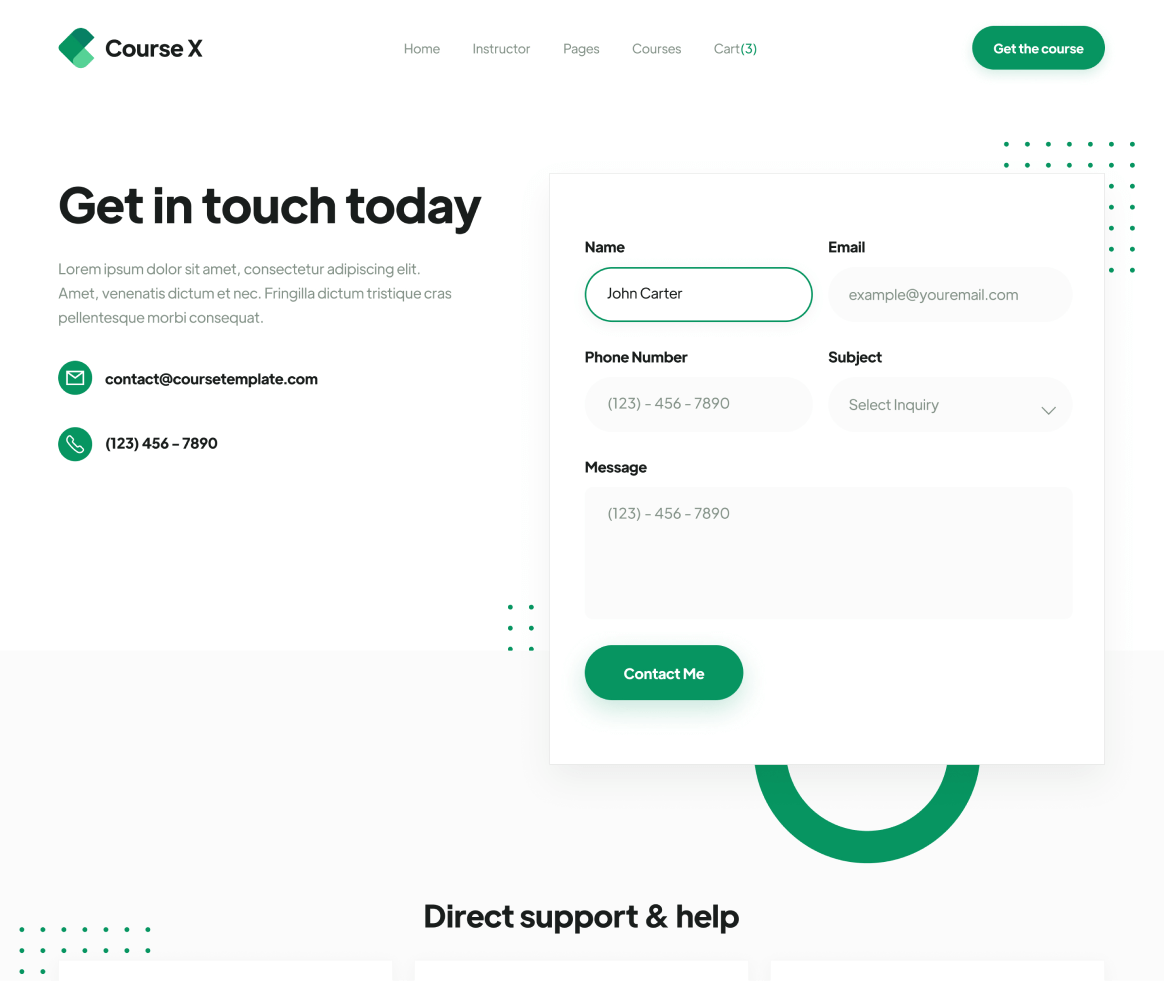 Course X - Contact page - Online Course Webflow Template