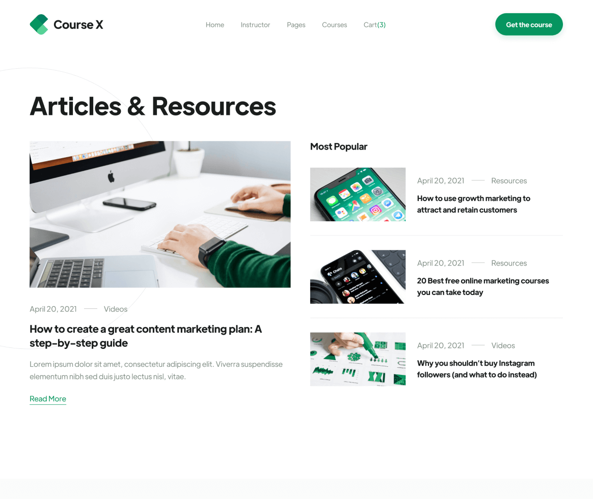 Course X - Blog page - Online Course Webflow Template