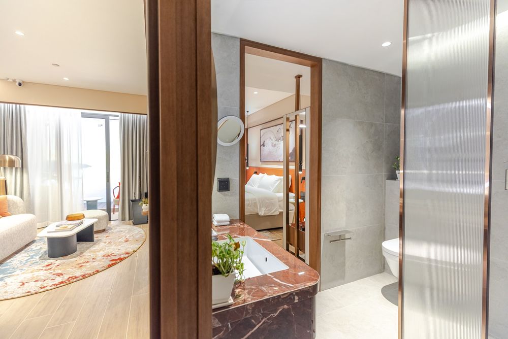 Show unit bathroom with marble vanity