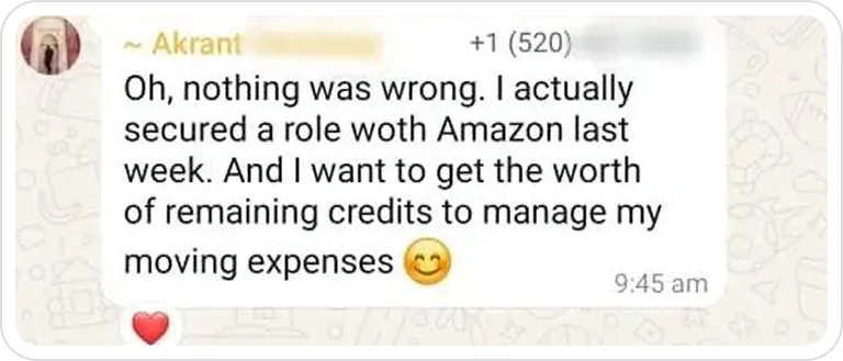 A text message that reads, oh nothing was wrong i actually secured a role with.
