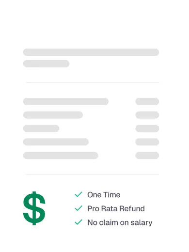 A sheet of paper with the words one time, pro rata refund and.