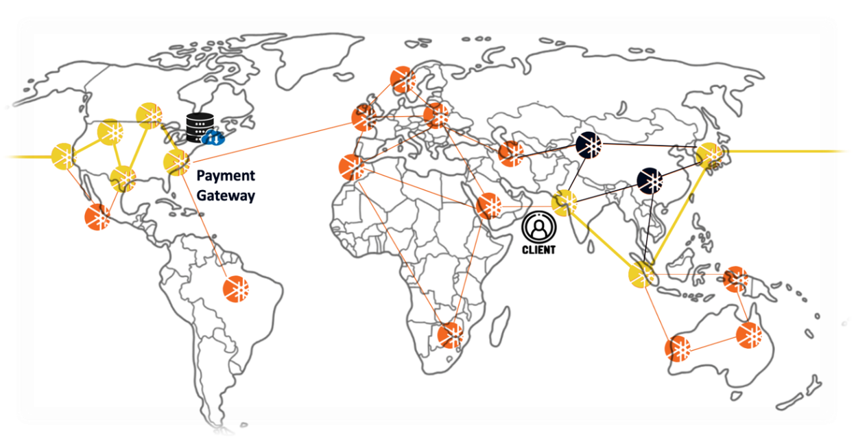 A map of the world and Graphiant nodes spread globally