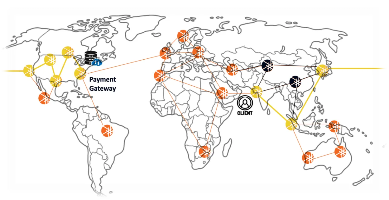 A map of the world and Graphiant nodes spread globally
