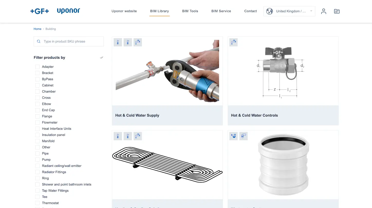 A dedicated BIM portal created by BIMStreamer for Georg Fischer AG – the Uponor brand
