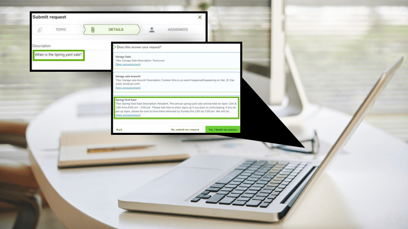 laptop on desk showing off TownSq AI, Request Interception