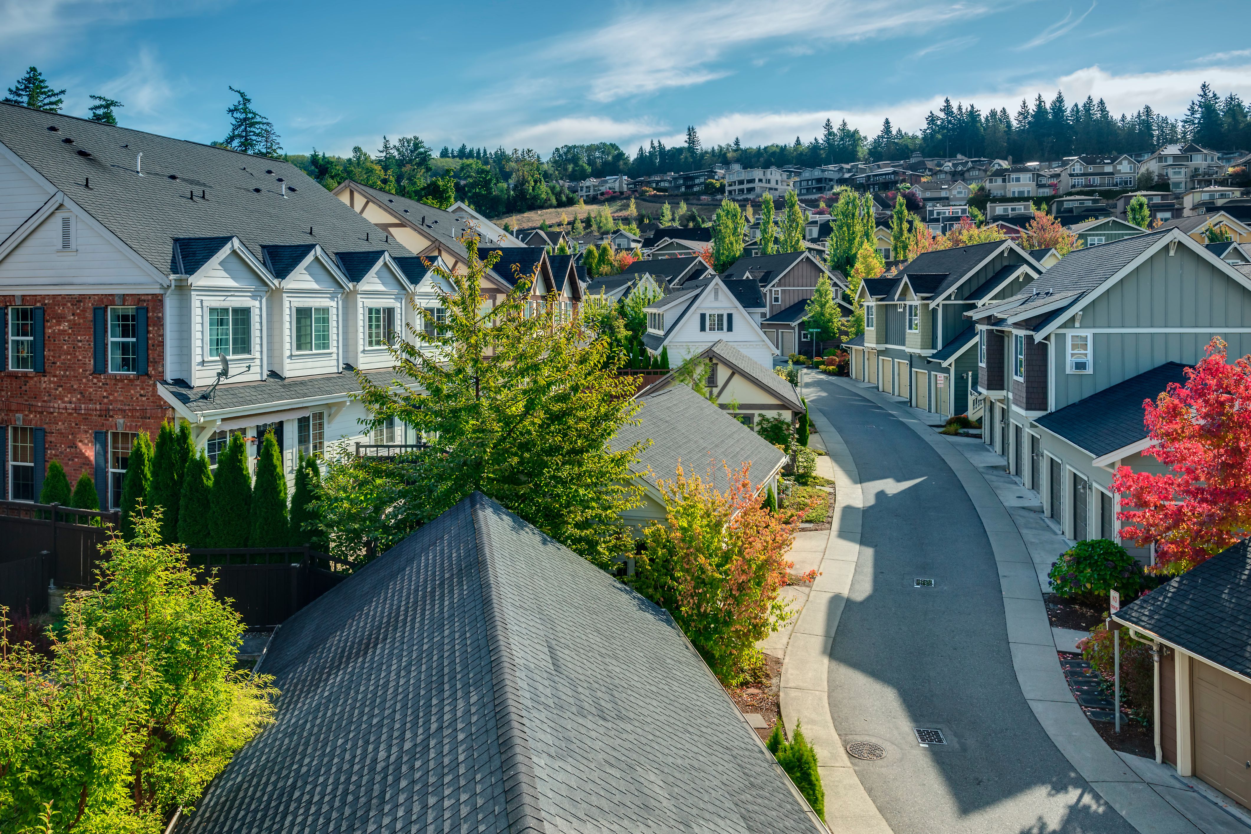 An overhead view of houses in an HOA community