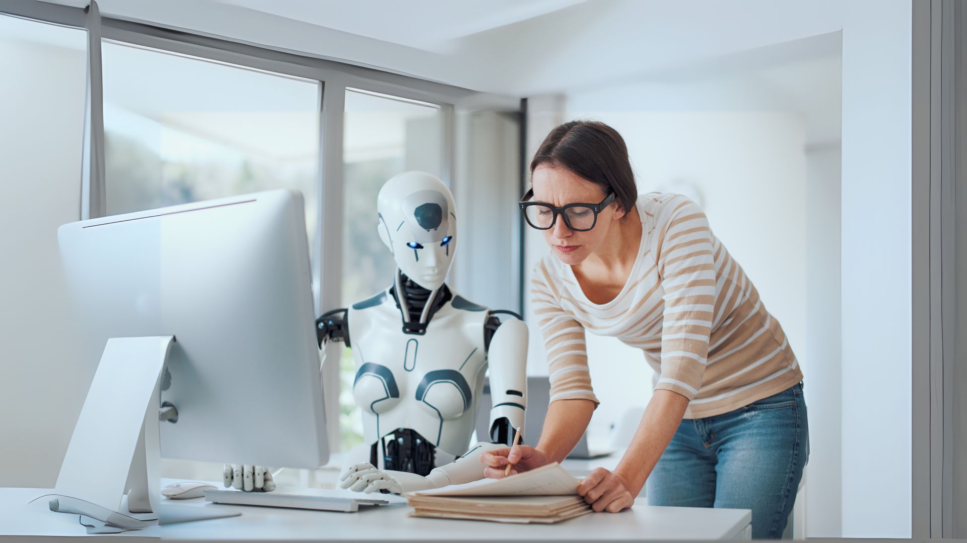 Professional using AI tools to streamline tasks, representing modern business support strategies.