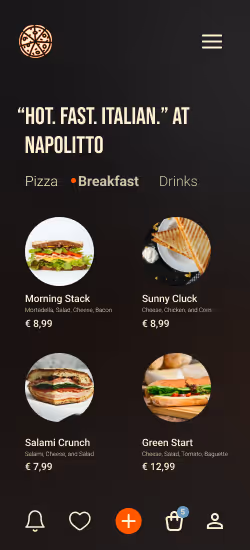 Modern homepage design for an Italian pizza restaurant featuring bold visuals and online ordering