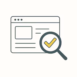 Browser window and magnifying glass with checkmark icon, highlighting the thorough testing and quality assurance process to ensure smooth performance before launch.