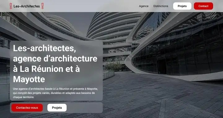 Hero section d'une maquette d'un site web d'une agence d'architecture fictive réalisée par l'agence de création de site web Omnydia