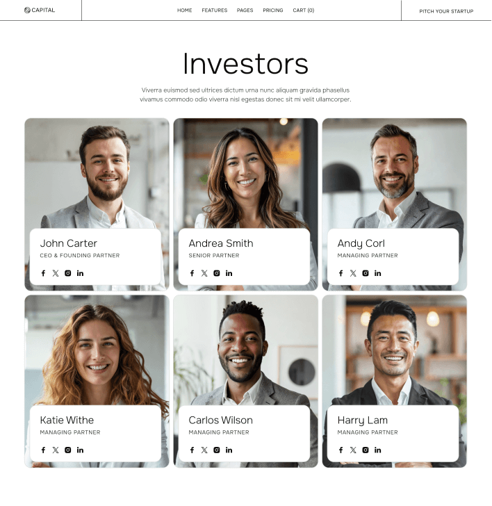 Capital - Investors Main Page - Venture Capital Webflow Template | Brix Templates