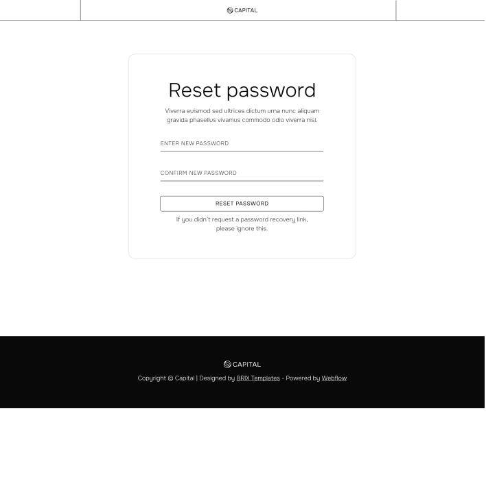 Capital - Reset Password Utility Page - Venture Capital Webflow Template | Brix Templates