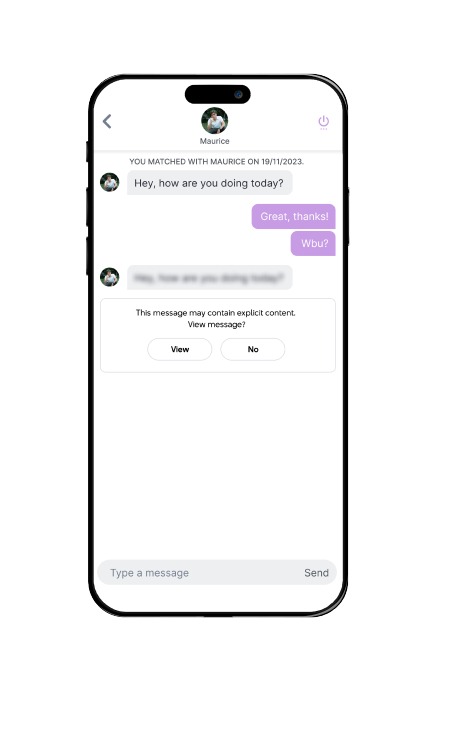 A screen showing a chyrpe user sending a message, the woman can decide to view the explicit content or not