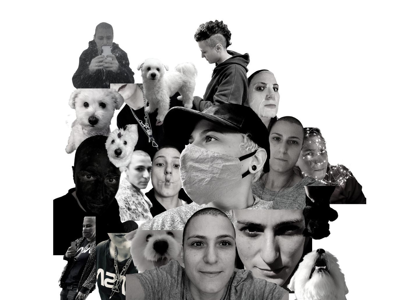 A black and white picture of twenty photographs of myself and my dog without background