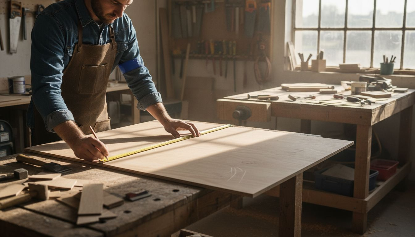 Een meubelmaker kiest voor multiplex bij het maken van een kast.