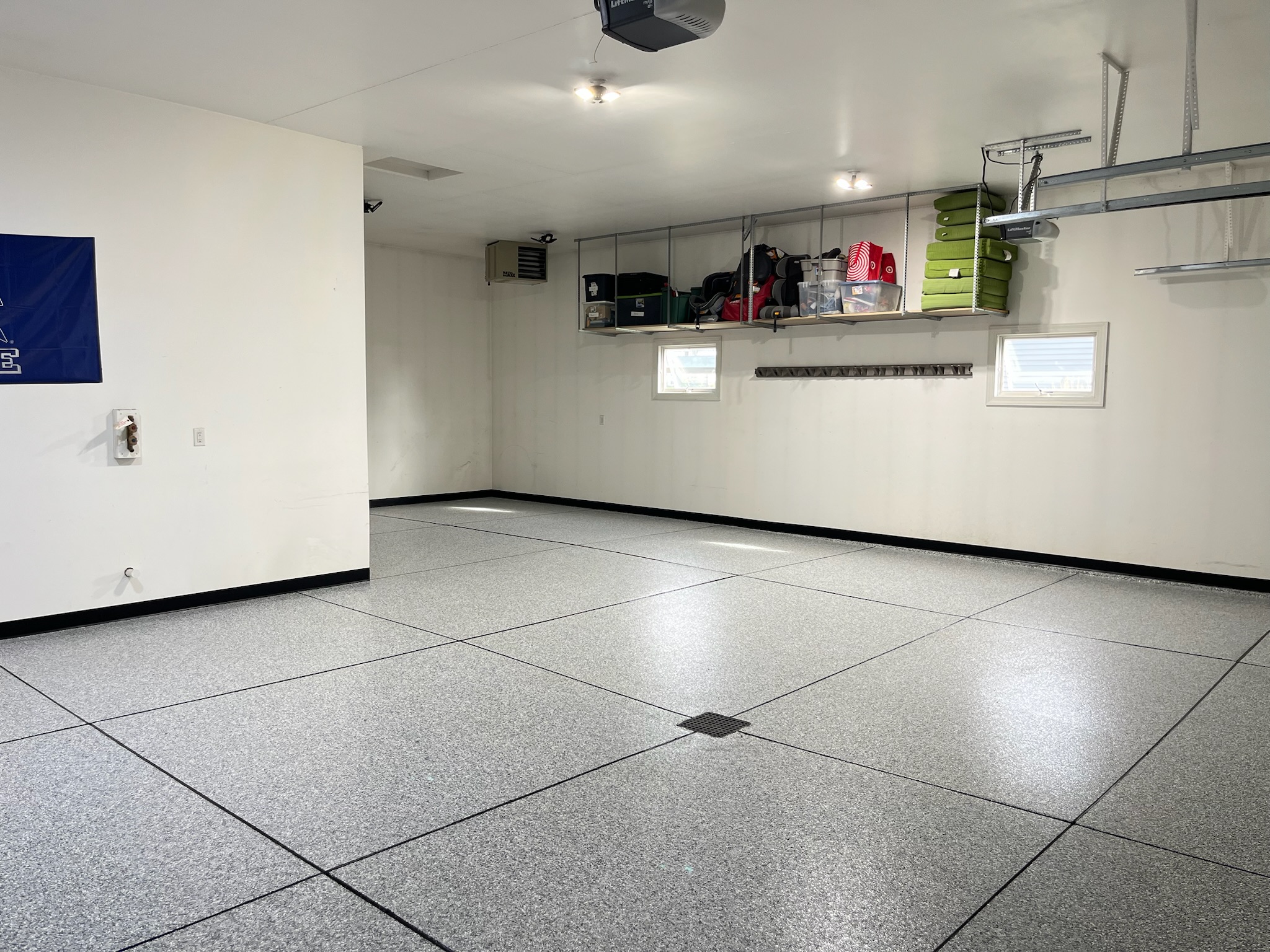 Close-up of flake texture on residential epoxy flooring