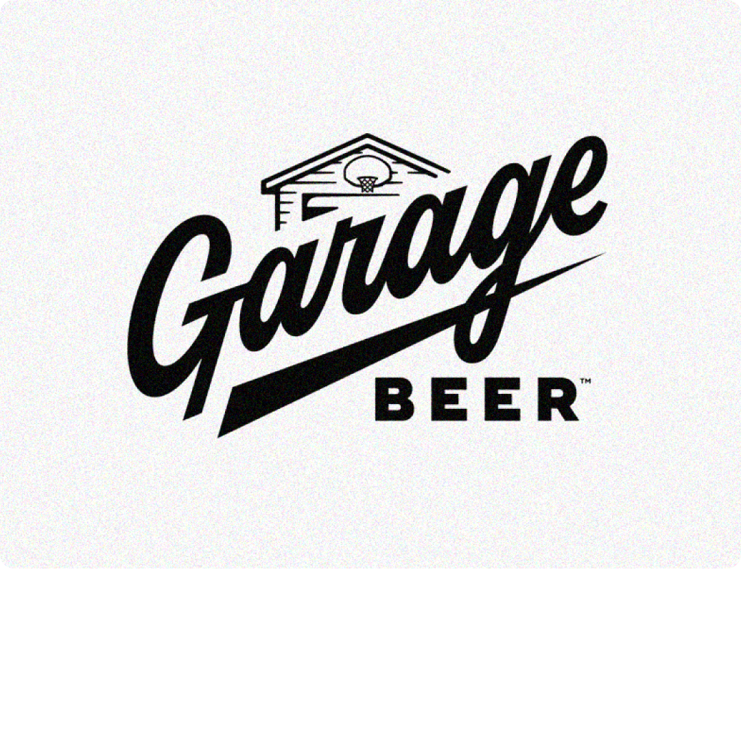 A photo of the garage beer logo with text telling you that it's a 4% ABV light beer.
