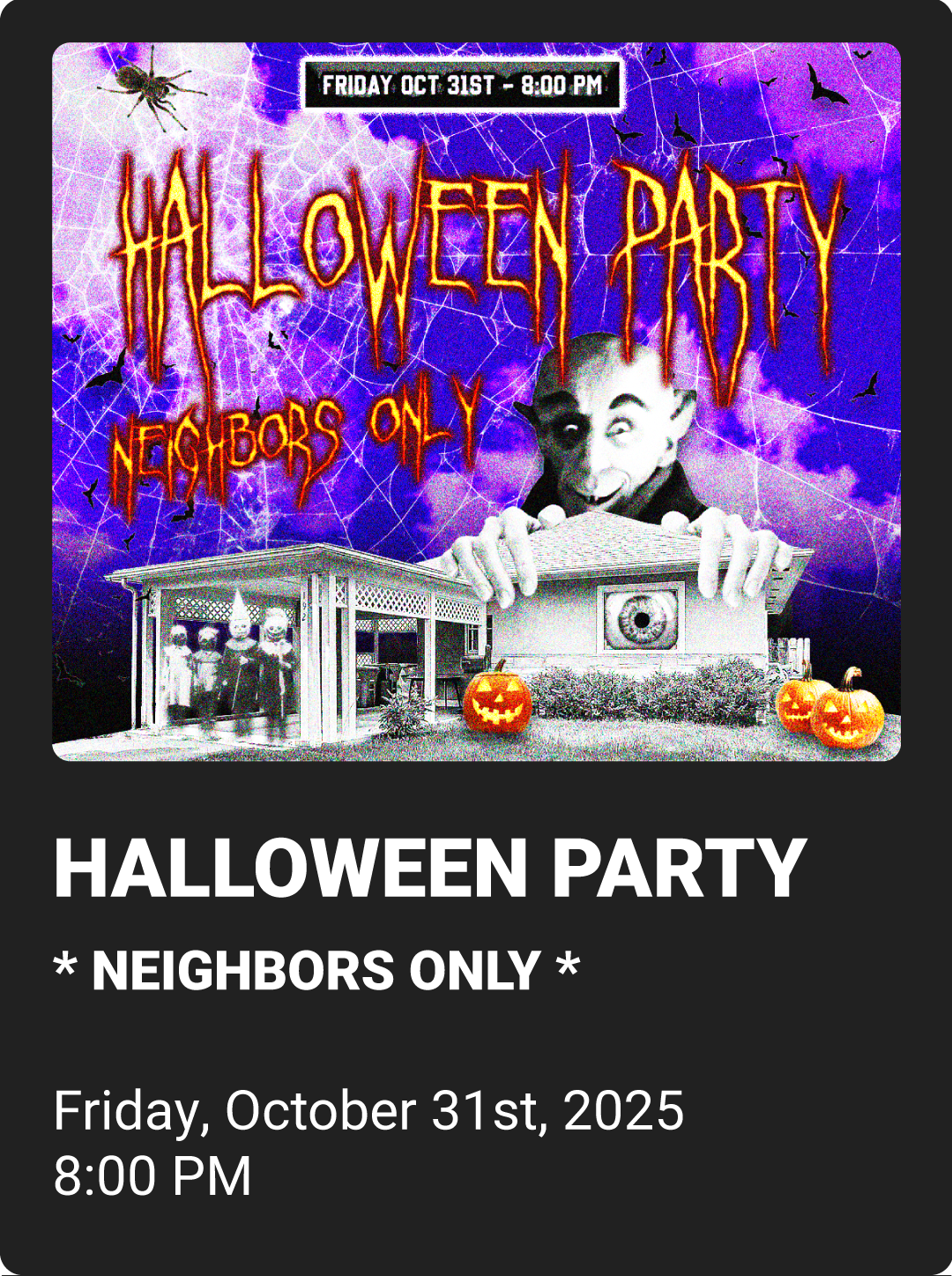 the halloween party flyer graphic with info about the date and time of the event