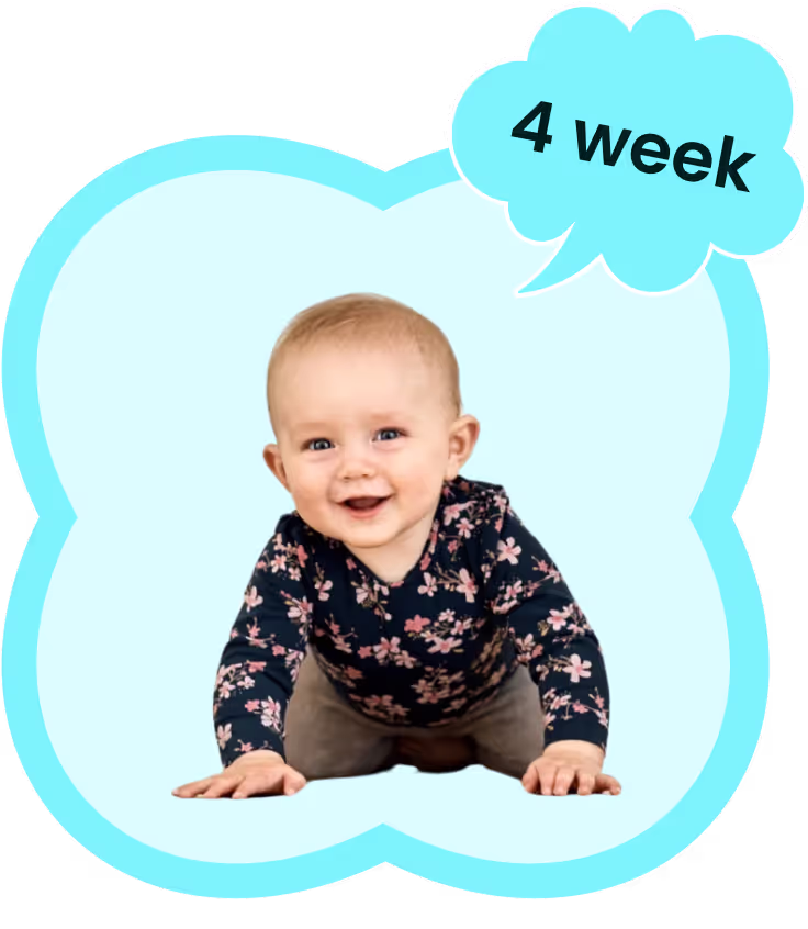 Toddler with speech bubble saying 4 week